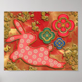 Papercut Blume Rotes Gold Kaninchen Chinesisches N Poster (Vorne)
