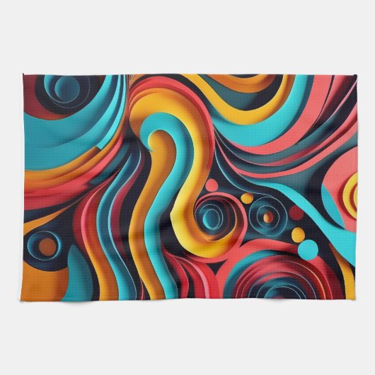 Papercut Colorful Waves Artwork Geschirrtuch (Horizontal)