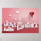 Papercut Couple Hot Air Ballon Paris Poster (Vorne)