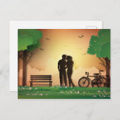 Papercut Couple in Park Sunset, Fahrrad Postkarte (Vorne/Hinten)