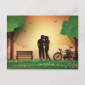 Papercut Couple in Park Sunset, Fahrrad Postkarte (Vorderseite)