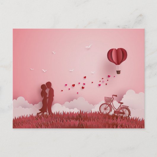 Papercut Couple Red Bide Heißluftballon Postkarte (Vorderseite)