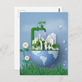 Papercut Earth Day Conservation Faucet & City Postkarte (Vorne/Hinten)