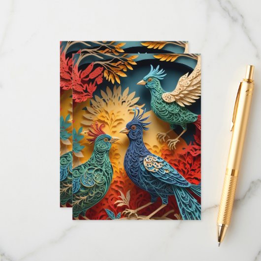 Papercut Fantasy Birds Begleitkarte (Vorderseite/Rückseite Beispiel)