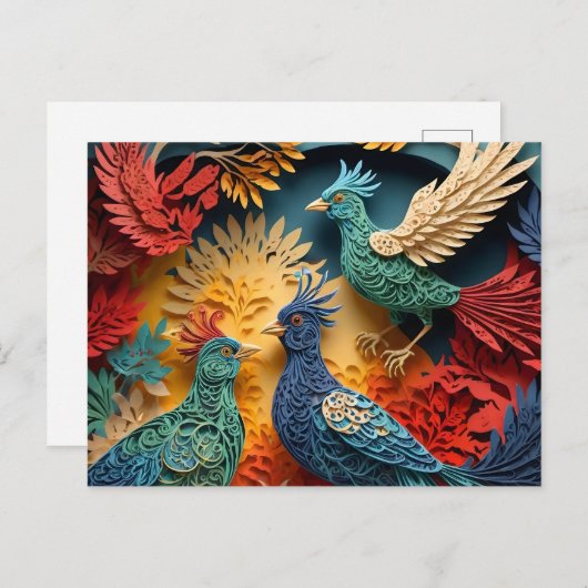 Papercut Fantasy Birds Postkarte (Vorne/Hinten)