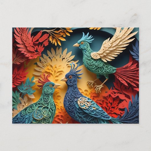 Papercut Fantasy Birds Postkarte (Vorderseite)