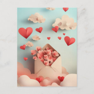 Papercut Heart and Clouds Valentinus Gruß Postkarte