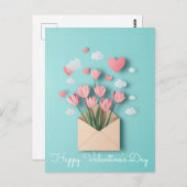 Papercut Hearts and Blume Valentins Gruß Postkarte (Vorne/Hinten)