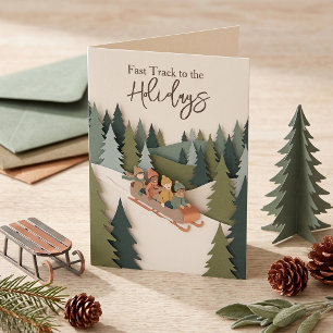 Papercut Holidays   Spruce Sledding Modern Folded Feiertagskarte