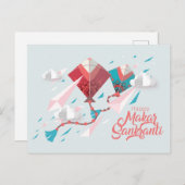 Papercut Makar Sankranti Kites Einladungspostkarte (Vorne/Hinten)