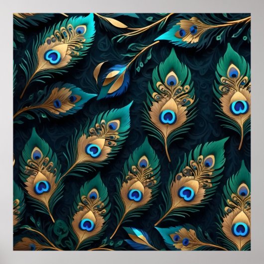 Papercut Peacock Feathers Pattern Poster (Vorne)