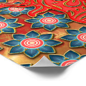 Papercut Rabbit Blue Red Gold Chinesisches Neujahr Poster (Ecke)