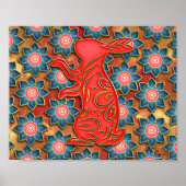Papercut Rabbit Blue Red Gold Chinesisches Neujahr Poster (Vorne)