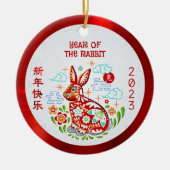 Papercut Rabbit Chinesisch Neujahr 2023 Roter Film Keramik Ornament (Vorne)