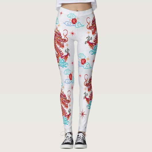 Papercut Red Dragon Chinesisch Lunar Neujahr Moder Leggings (Vorderseite)
