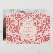 Papercut Rustikale Blume Antique Red Save The Date (Vorne/Hinten)