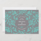 Papercut Rustikale Blume Aquamarin Grau Save The Date (Vorderseite)