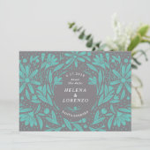 Papercut Rustikale Blume Aquamarin Grau Save The Date (Stehend Vorderseite)