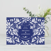 Papercut Rustikale Blume Navy Blue Save The Date (Stehend Vorderseite)