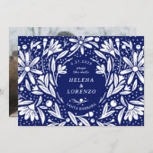 Papercut Rustikale Blume Navy Blue Save The Date (Vorne/Hinten)