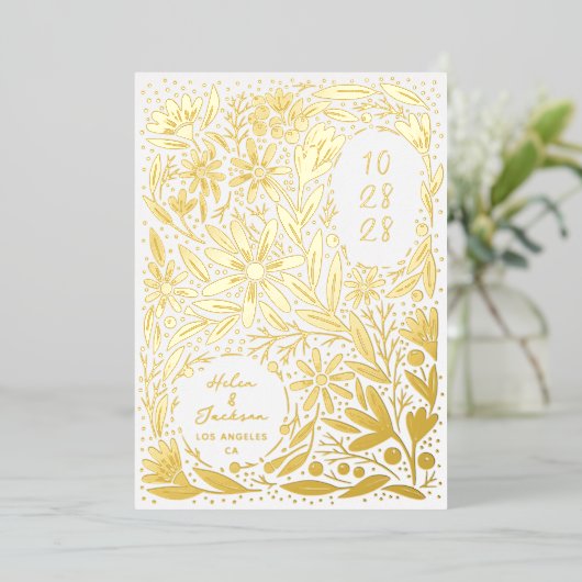Papercut Rustikale Blume Save the Date Folieneinladung (Stehend vorne)