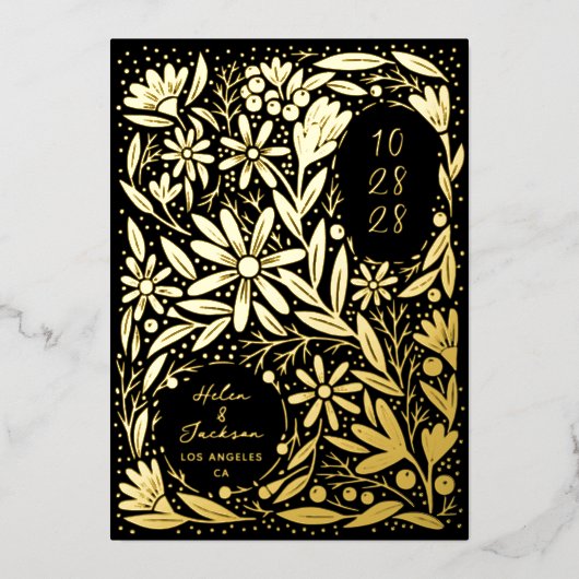 Papercut Rustikale Blume Save the Date schwarz Folieneinladung (Vorderseite)