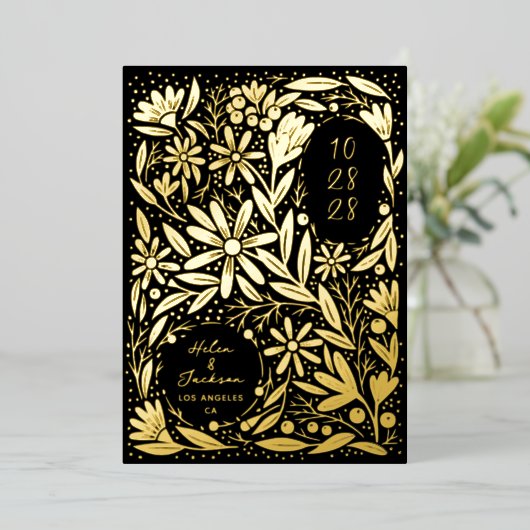 Papercut Rustikale Blume Save the Date schwarz Folieneinladung (Stehend vorne)