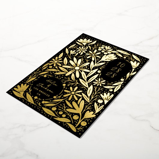 Papercut Rustikale Blume Save the Date schwarz Folieneinladung (Gedreht)