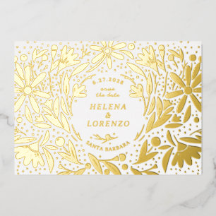 Papercut Rustikale Blumen Termin Gold Folieneinladung