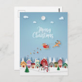 Papercut Santa Red Barn Snowmen Weihnachten Postkarte (Vorne/Hinten)