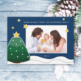 Papercut Stars & Snowy Christmas Tree Family Foto Feiertagskarte