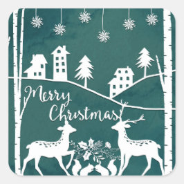 Papercut Style Frohe Weihnachtskleber Quadratischer Aufkleber
