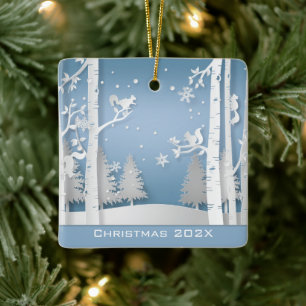 Papercut Winterwald und Eichhörnchen Keramikornament