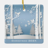 Papercut Winterwald und Eichhörnchen Keramikornament (Vorderseite)