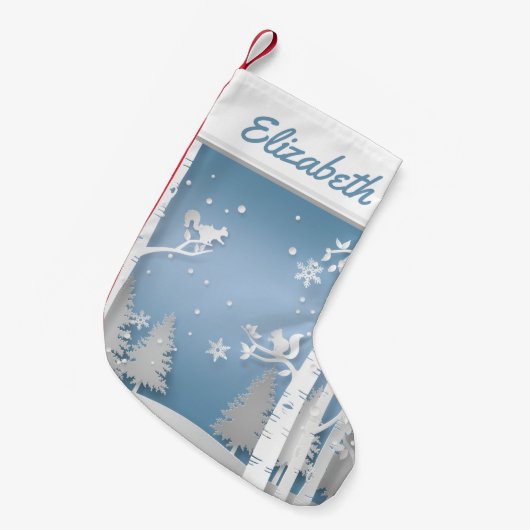 Papercut Winterwald und Eichhörnchen Kleiner Weihnachtsstrumpf (Vorderansicht (hängend))