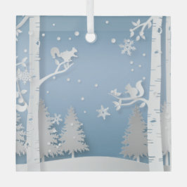 Papercut Winterwald und Eichhörnchen Ornament Aus Glas