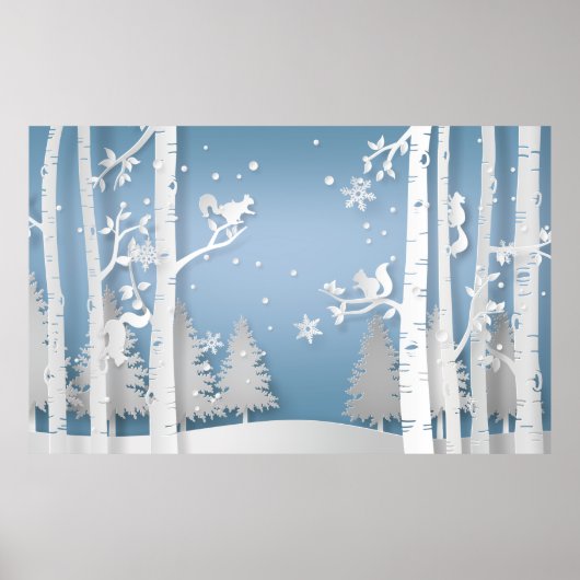 Papercut Winterwald und Eichhörnchen Poster (Vorne)