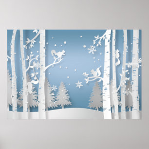 Papercut-Winterwald und Eichhörnchen Poster
