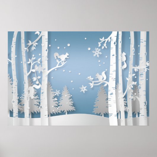 Papercut Winterwald und Eichhörnchen Poster (Vorne)
