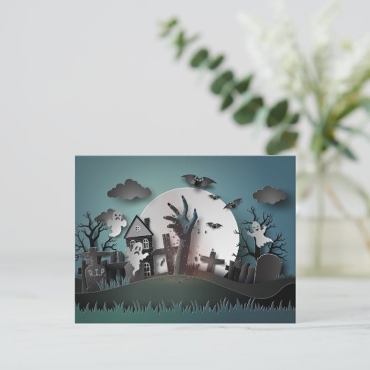 Papercut Zombie Graveyard & Ghosts Postkarte (Stehend Vorderseite)