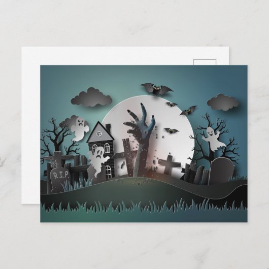 Papercut Zombie Graveyard & Ghosts Postkarte (Vorne/Hinten)