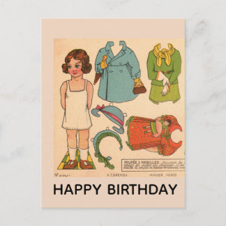 PAPERDOLL GIRL VINTAGE BIRTHDAY POSTCARD POSTKARTE