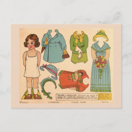 PAPERDOLL GIRL VINTAGE CUTE POSTCARD POSTKARTE (Vorderseite)
