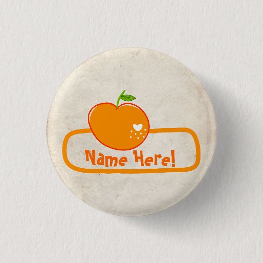 PaperFruit orange NamensAbzeichen Button (Vorderseite)
