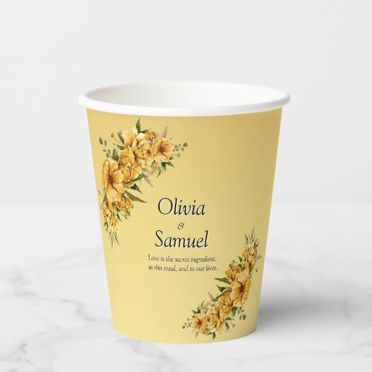 Paperschnitten 8oz Goldene gelbe Blumen Pappbecher (Vorderseite)
