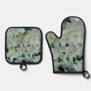 Paperwhite Narcissus Delikate Weiße Blume Ofenhandschuh & Topflappen-Set