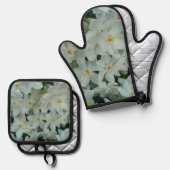 Paperwhite Narcissus Delikate Weiße Blume Ofenhandschuh & Topflappen-Set (Vorderseite/Rückseite)
