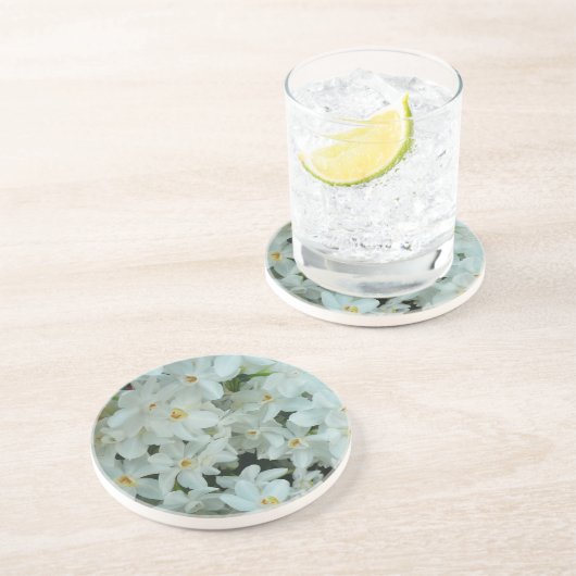 Paperwhite Narcissus Delikate Weiße Blume Sandstein Untersetzer (Seite)