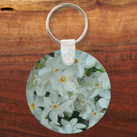 Paperwhite Narcissus Delikate Weiße Blume Schlüsselanhänger (Vorderseite)