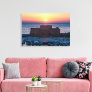 Paphos Burg bei Sonnenuntergang, Aussicht auf die  Leinwanddruck